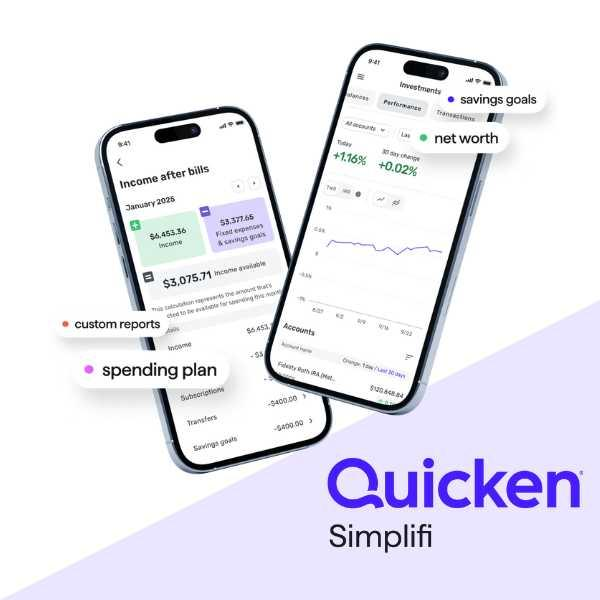 Quicken Simplifi dashboard showing spending plan, budget breakdown, and cash-flow forecast